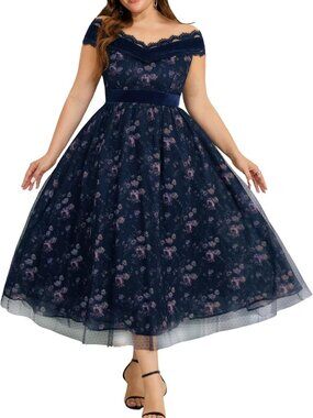 Plus Size Off Shoulder Floral Maxi Dress - Elegant Formal Wedding Guest Outfit